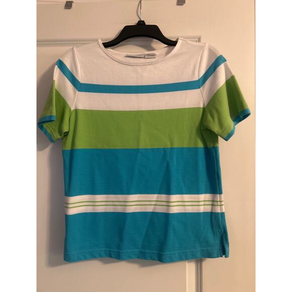 Vintage Jaclyn Smith Sport Green/Blue/White Stripe T Shirt Size Small - Picture 1 of 5